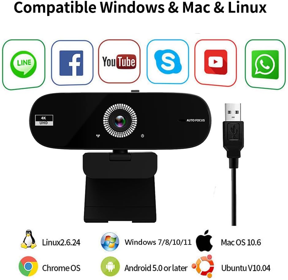 Jinpei (4K) Autofocus Webcam with Privacy Cover