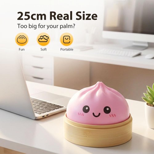 Giant Dumpling Squishy - Jumbo Soft Slow Rising Stress Ball | Extra Large Pink Fidget Toy for Stress Relief