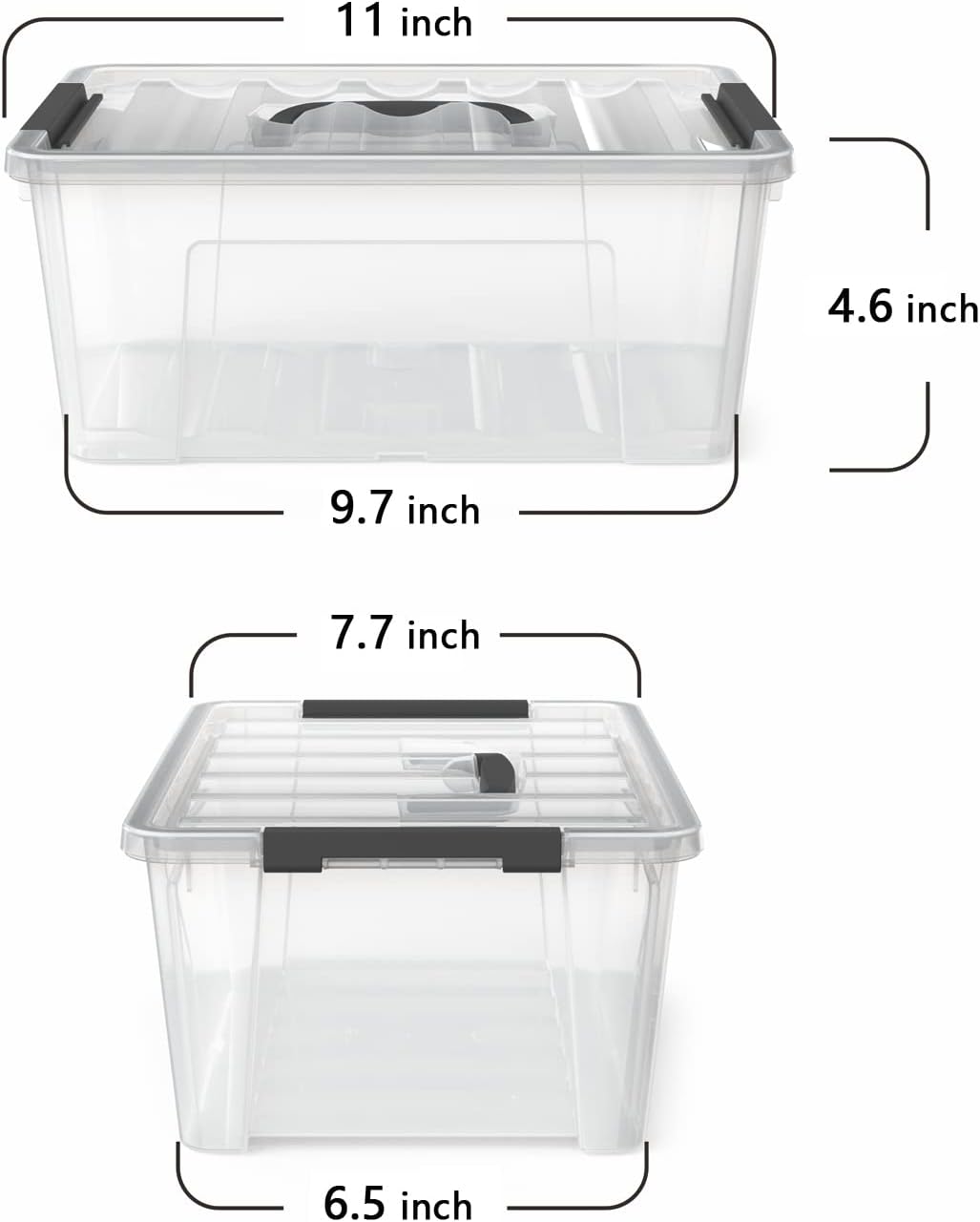 WYT Clear Storage Latch Bins - 6-Pack Organizer Boxes with Handles & Lids | 5-Litre Capacity