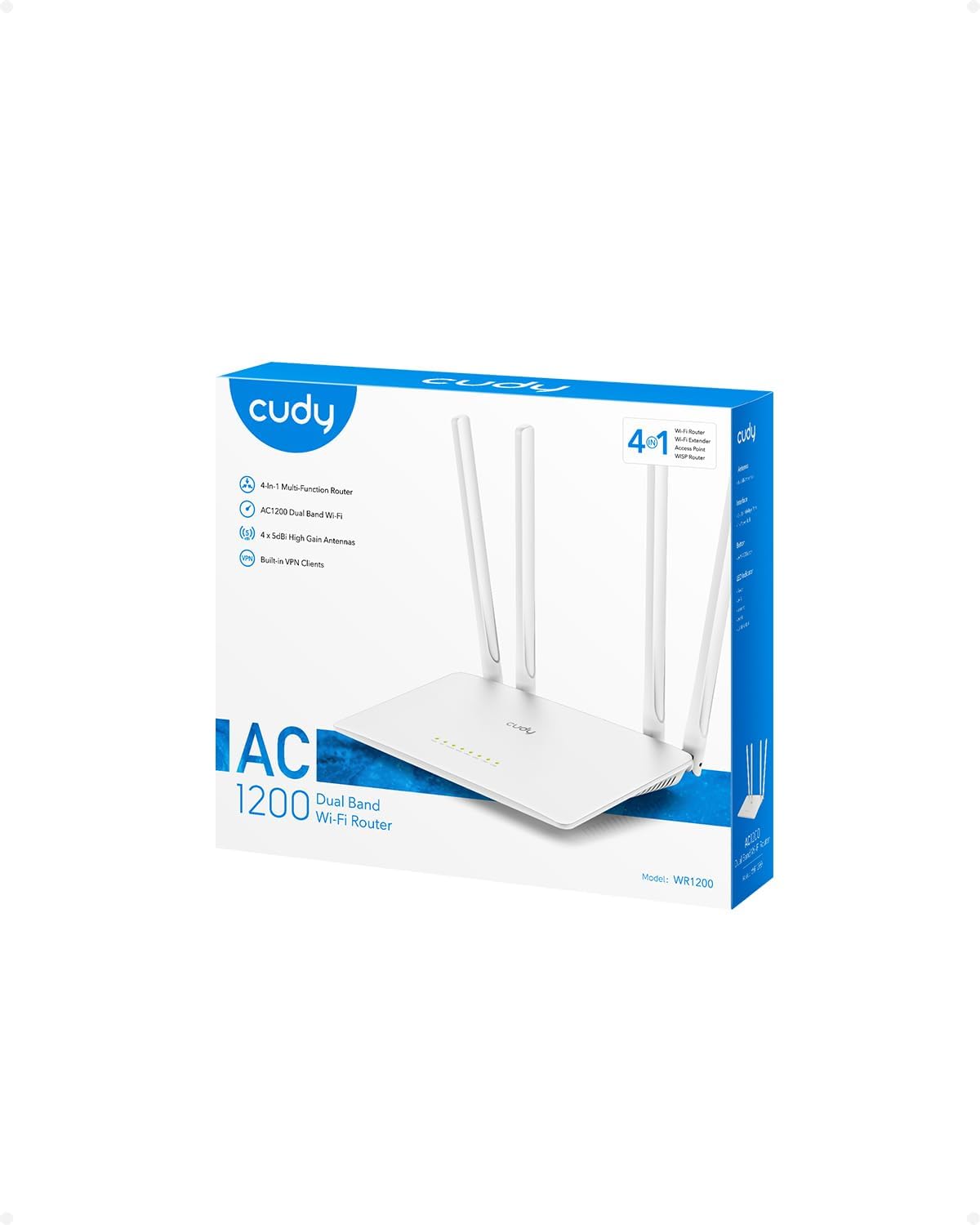 Cudy AC1200 5GHz 10/100Mbps 4x5dBi WR1200 Smart WiFi Router Extender, Access Point, WISP, Dual Band, LAN, Antennas