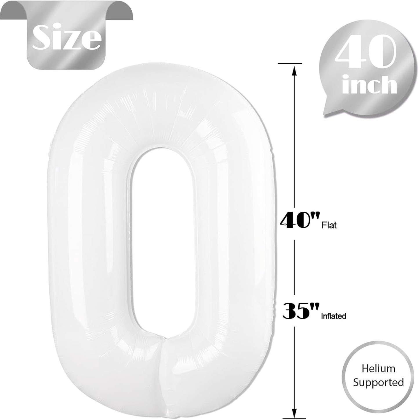 Translucent White Number Balloon - 40 Inch 0 Balloon for Birthday Decorations | Party Supplies for All Ages