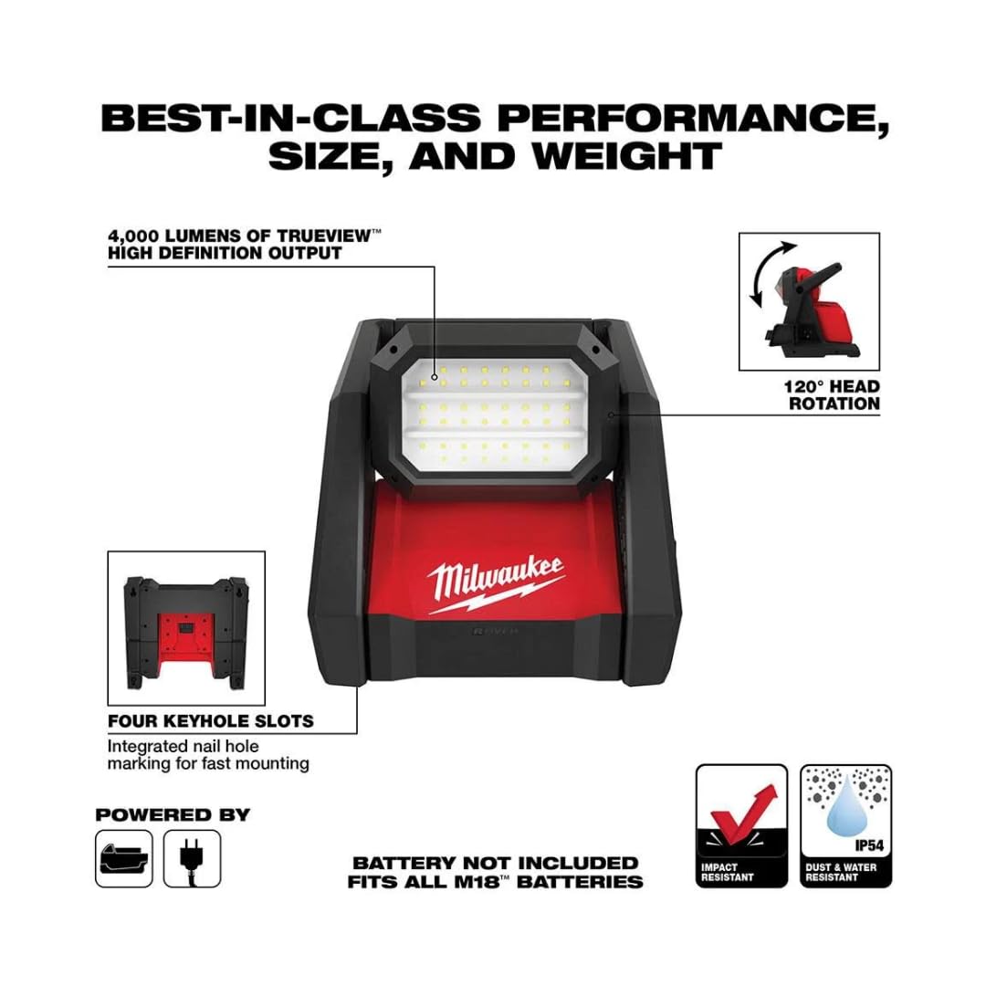 Milwaukee 2366-20 M18 ROVER Compact Lithium-Ion Dual Power 4000 Lumens Corded/ Cordless LED Flood Light (Tool Only)
