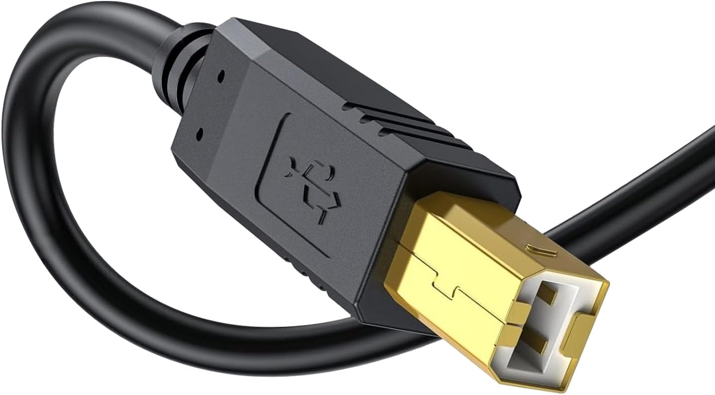 30ft 2.0 USB A to B Printer Cable for Printers, Scanners & Copiers High-Speed Data Transfer | Durable Construction |