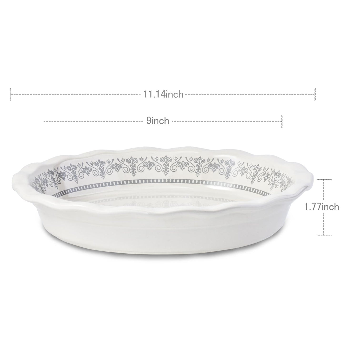 Lunaicorn Ceramic Pie Pans for Baking, 9 Inch Porcelain Pie Pan Pie Dish, Round Pie Plate for Apple Pie, Quiche, Pot Pies, Tart（White）