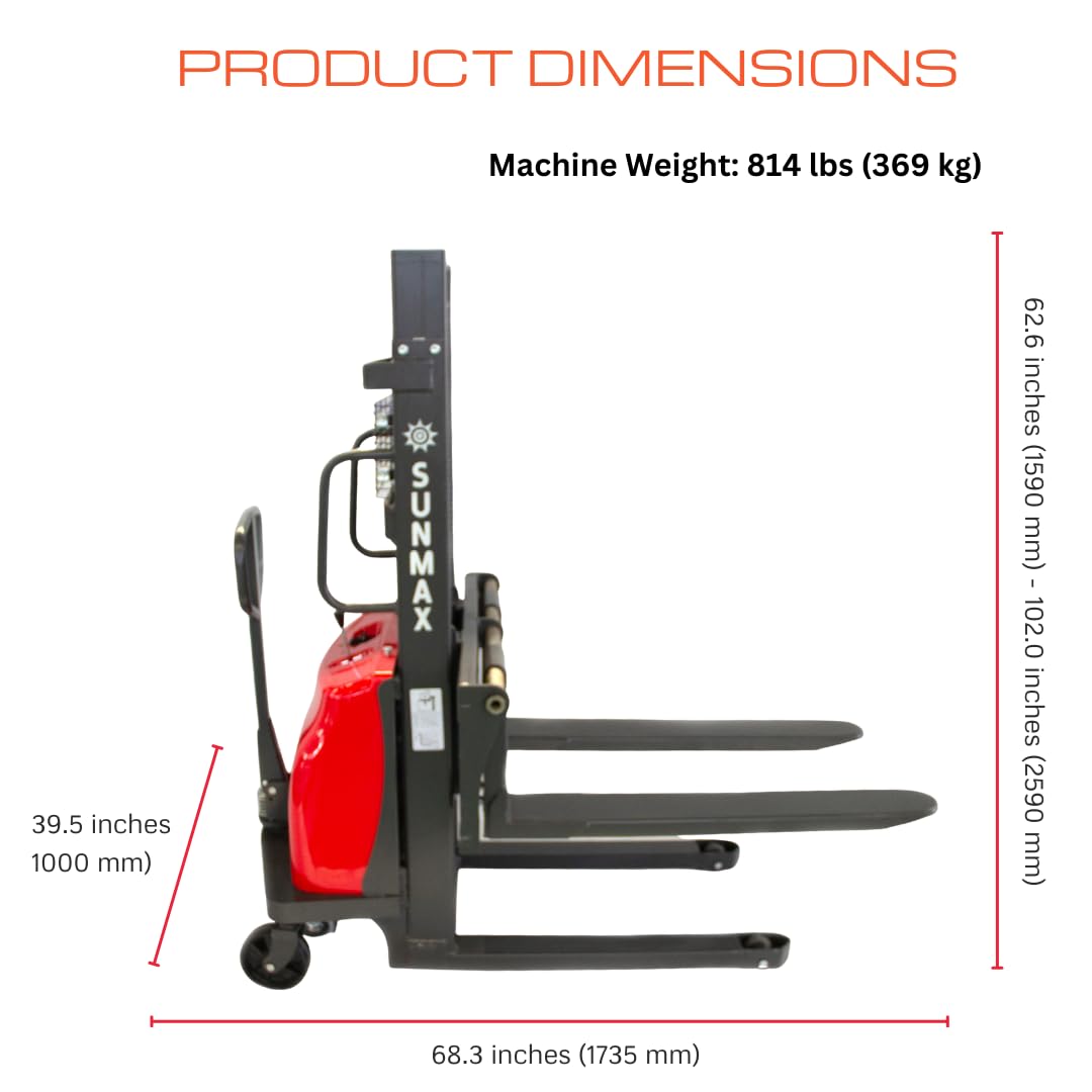SUNMAX Semi-Electric Pallet Stacker with Fixed Straddle Legs, 3300 lbs Capacity, 78" Lifting Height