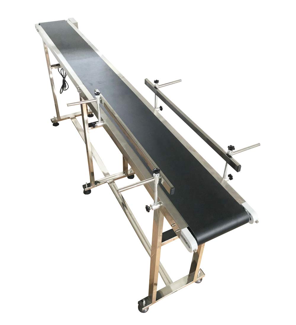 TECHTONGDA PVC Flat Conveyor Belt Systems Stainless Steel Frames Double Guardrails for Industrial Transport Conveyor Length 82.6inch Belt Width 7.8inch