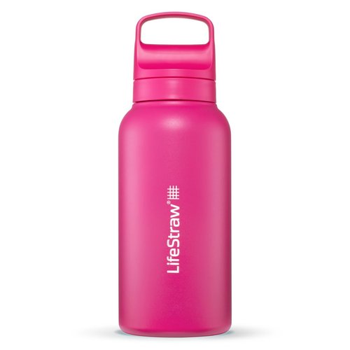 LifeStraw Go Series – Insulated Stainless Steel Water Filter Bottle for Travel and Everyday Use, Removes Bacteria, Parasites and Microplastics, Improves Taste, 1L Orchid Pink
