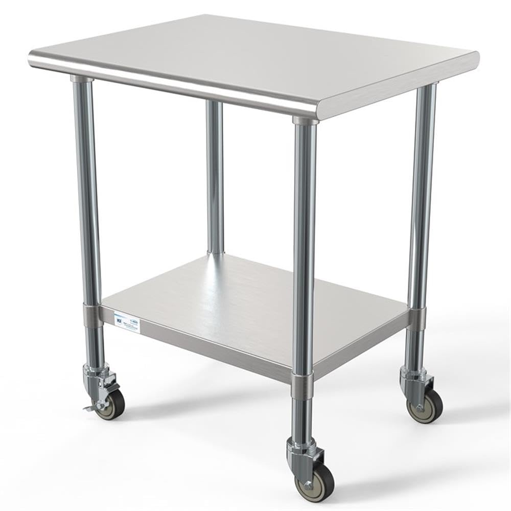 KoolMore Commercial 24x30'' Stainless Steel Work Table with Wheels for Restaurant or Home Use, Under Storage Shelf Food, Tools, Equipment, & Hardware, Heavy Duty Metal Workspace (CT2430-18C), Silver