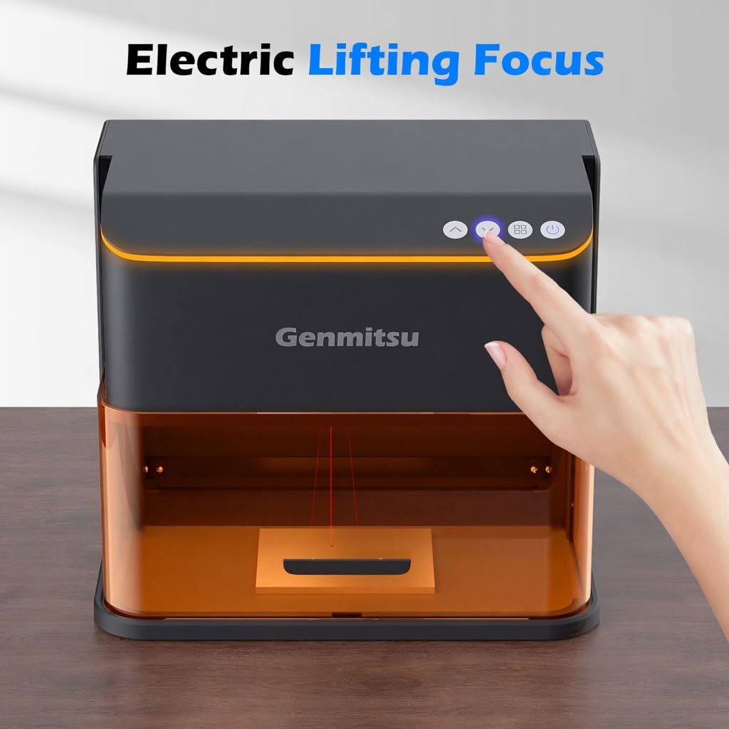 Genmitsu Kintix Laser Engraver 5W 5000mW, 90000mm/min Ultra Fast Galvo Laser with Electric Lifting Focus, 200x100mm Large Area for Jewelry, Metal, Wood, Compatible with LightBurn & APP, Class 1 Safety