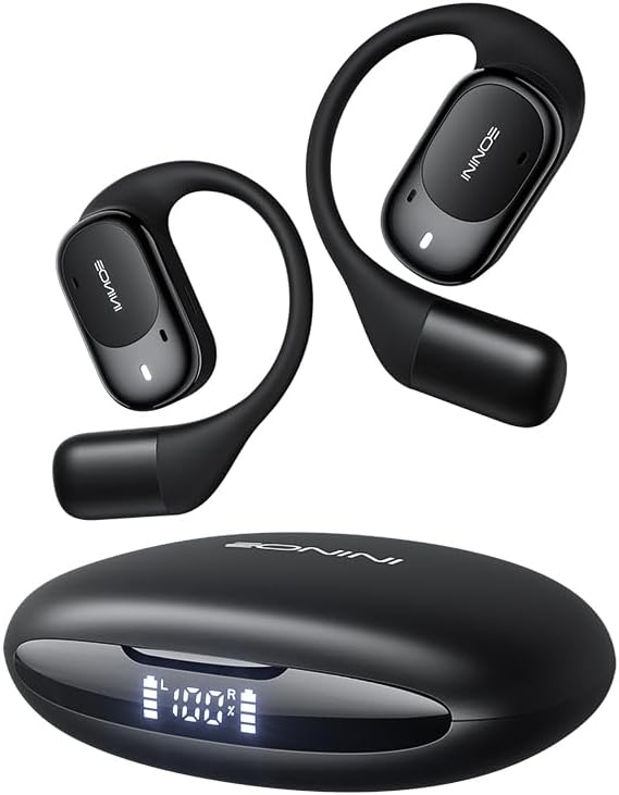40H IPX5 5.3 Eonini Open-Ear Earbuds with Earhooks, LED Display Case, Lightweight & Secure Fit, All-Day Comfort