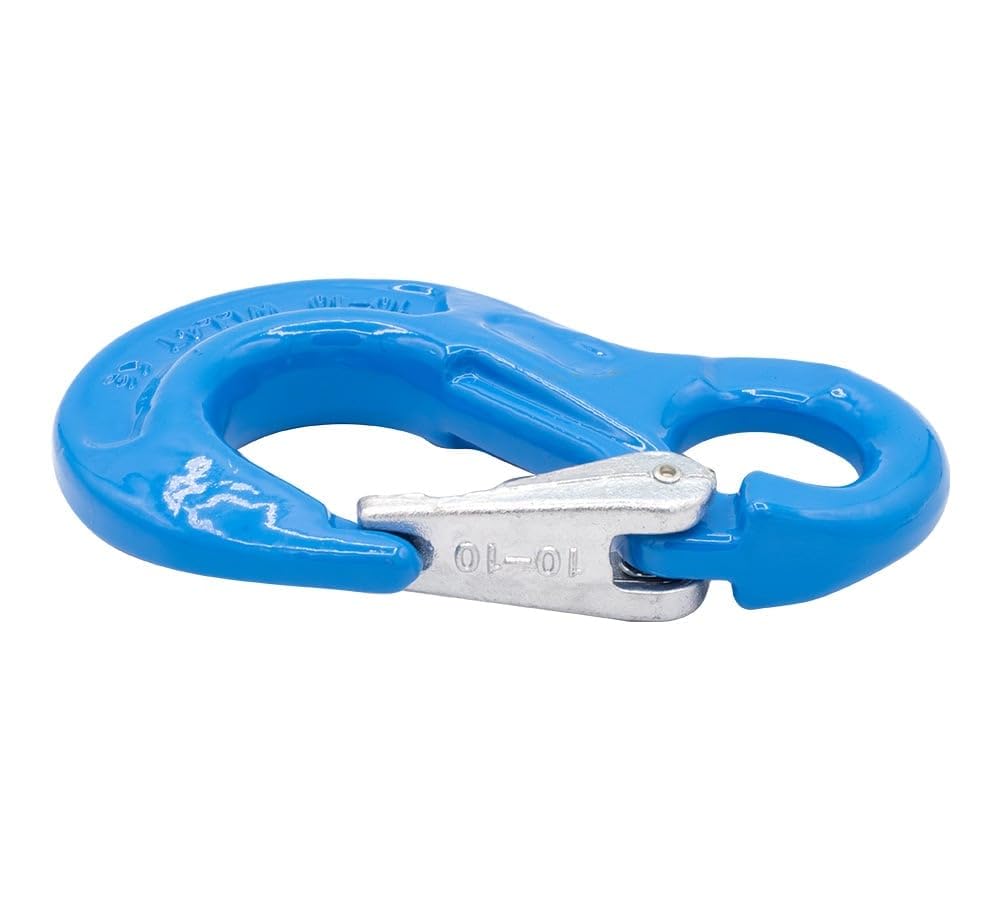 Mytee Products 2 Pack 3/8" G100 Eye Sling Hook with Safety Latch for Lifting & Rigging | 8,800 LBS WLL 35,200 LBS Break Strength | Fits G100 1/2" Chains Wire Ropes Slings Blue Alloy Steel ASME B30.29