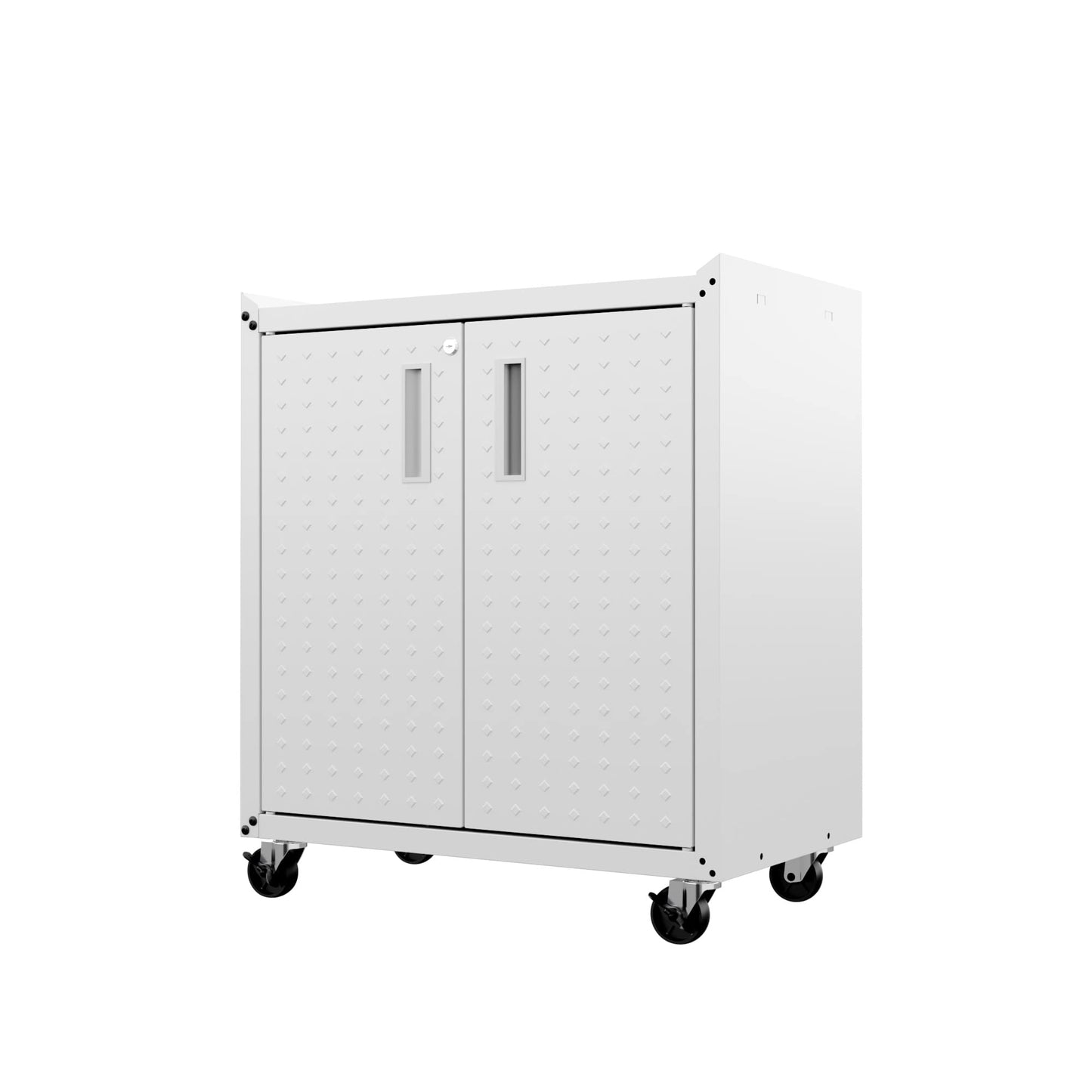 Manhattan Comfort Fortress Rolling Garage Storage Cabinet with 2 Adjustable Shelves, Lockable Metal Tool Compartment, Heavy-Duty Mobile Utility Organizer with Wheels, White