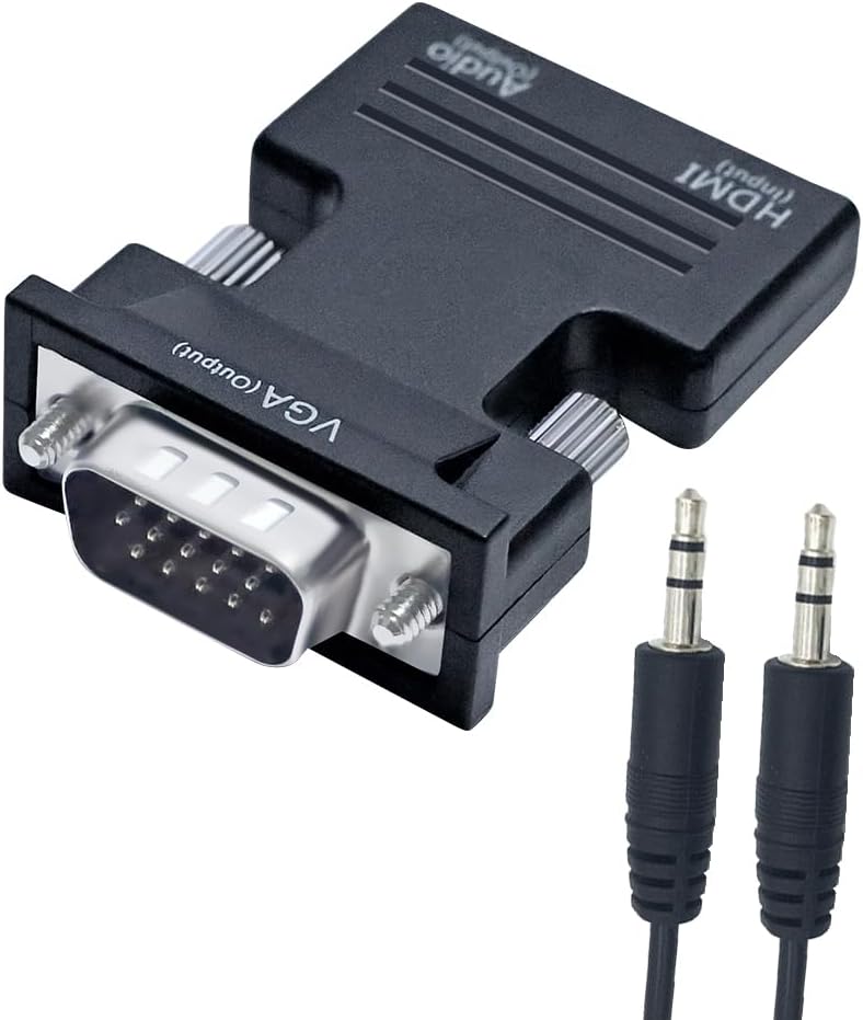 DTECH 3.5mm 1080P Directional HDMI to VGA Adapter with Audio Port (Laptop HDMI Source Output to VGA TV) for Old