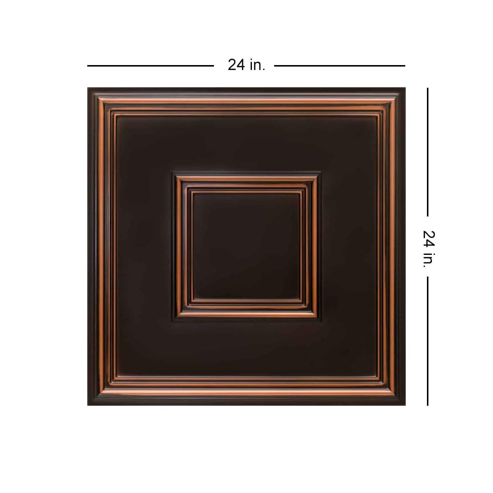 from Plain to Beautiful in Hours 208 Town Square PVC 2' x 2' Glue-up or Lay-in Ceiling Tile (Covers / 100 sq.ft), Antique Copper, 25 Piece