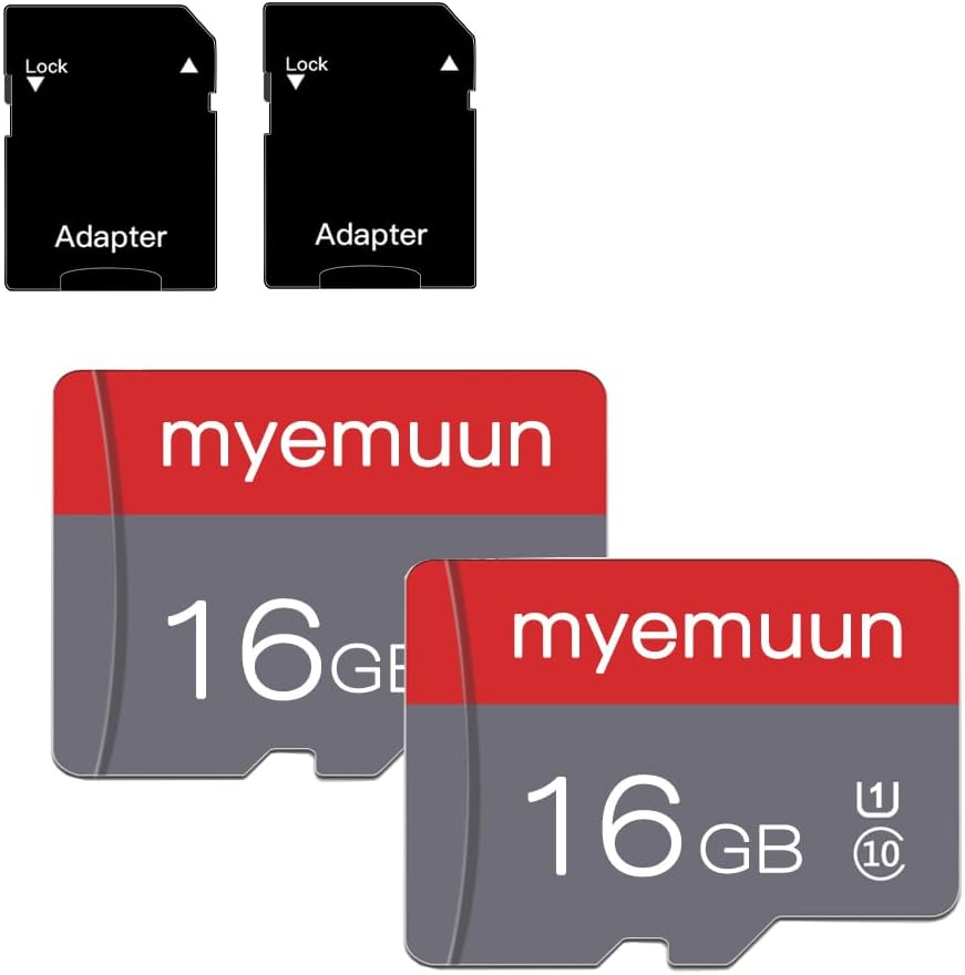 myemuun 2 Pack 16 10, (16GB*2) GB Micro Memory Card with Adapter, TF Memory Card Class Mini Memory Card
