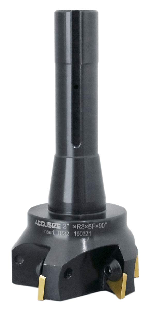 Accusize Industrial Tools 3'' Carbide Indexable End Mill, R8 Shank, 5 Flute, with Tpg322 Inserts, 0046-0917