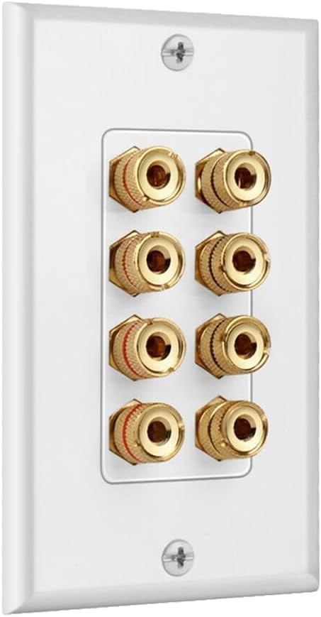 4 Setup DIYTECH Speaker Wall Plate, Home Theater Wall Plate, Gold Plated Binding Posts, for Home Theater