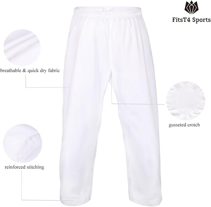 FitsT4 Sports Karate Pants 8oz Middleweight Elastic Waist Martial Arts Pants Perfect for Training or Competition, 000-5