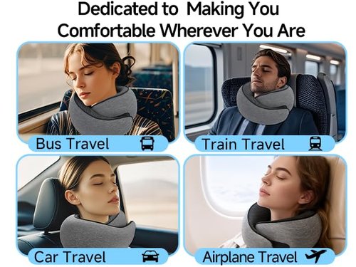 JJSHUANL Travel Pillows for Airplanes,360° Support Stowable Travel Pillow, Neck Pillow Airplane with Memory Foam Portable Travel Neck Pillow for Traveling, Suitable for Airplanes, Offices, and Cars