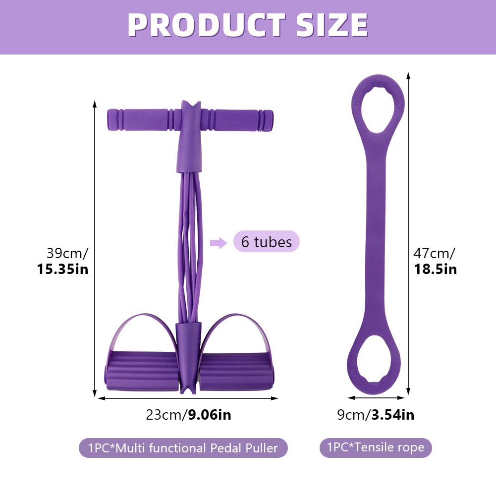 21 Fitness Resistance Bands-6 Tube Pedal Ankle Puller, Multifunction Tension Rope, Pedal Resistance Band with Handle Sit Up Exercise Equipment Home Gym Tummy Trainer for Men Women (Size:6 Tube)