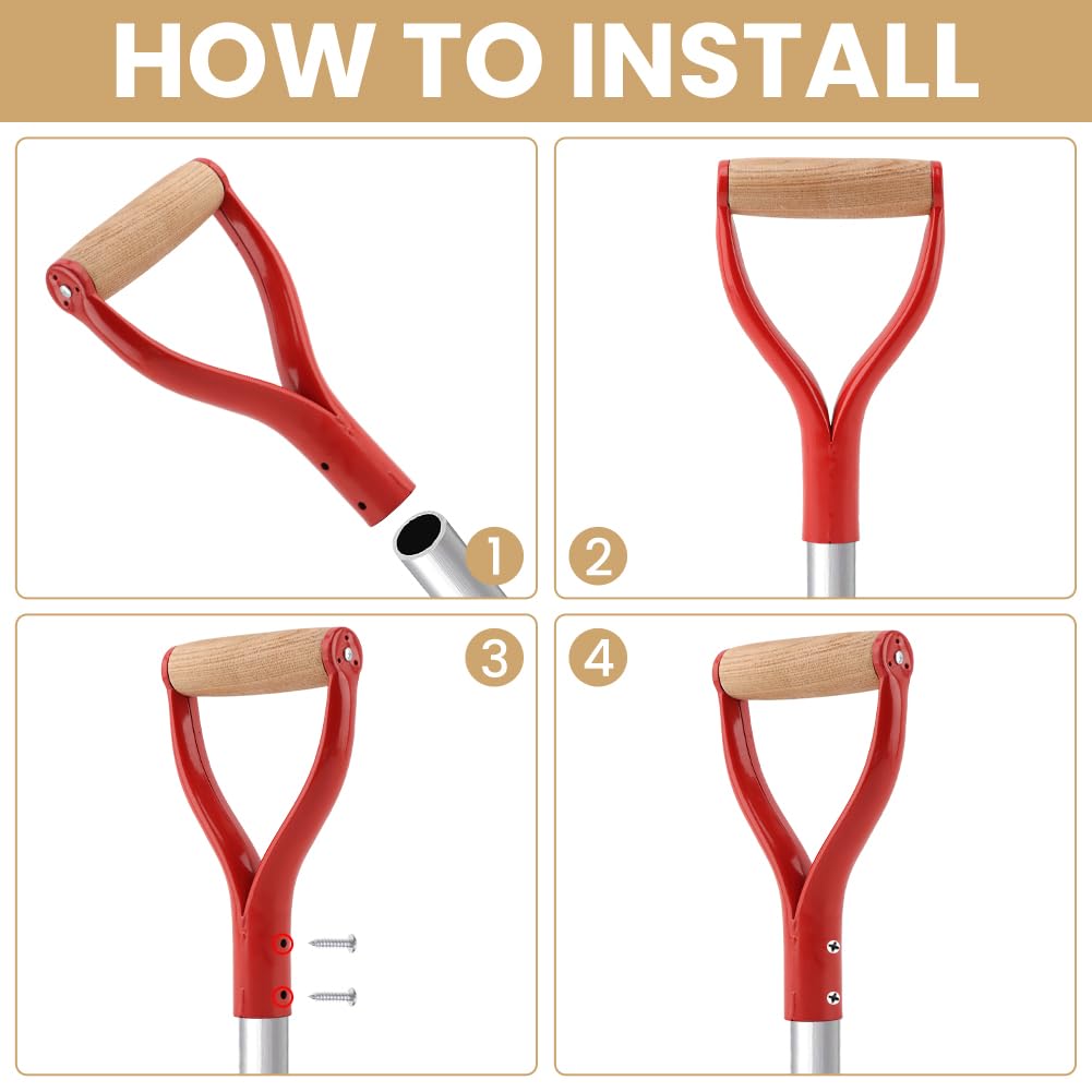 Shovel D Grip Handle, 31mm Inner Diameter Metal Spade Snow Shovel Handle Replacement with Comfortable Grip, D Grip Shovels Replacement for Garden Digging Raking Tool(Red)