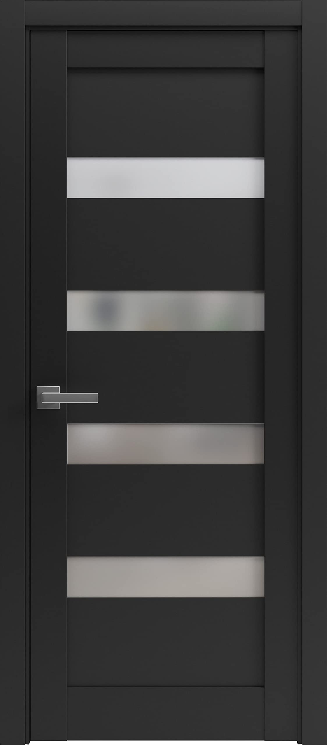 Sartodoors Quadro 4113 | 32 x 96 | Black Matte Interior Single Swing Door with Frosted Glass | Solid MDF Door in Modern French Style | Hardware Included