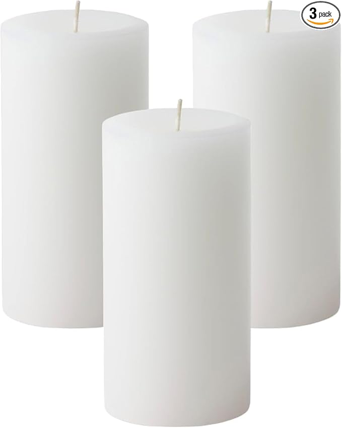 Mister Candle Citronella Candles, Ideal for Outdoor & Indoor, 3x6 Pillar Candles Set of 3, Hand Poured White, Premium Wax & Dripless, 60 Hour Burn Time