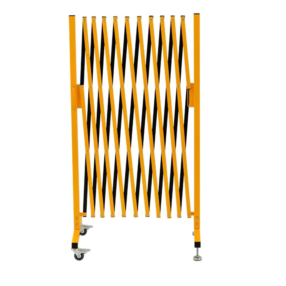 GYMTIME Industrial Expandable Metal Barricade, 11 FT, 47 inch high, Yellow and Black, Upgraded, Portable Safety Barrier with Casters, Flexible Fence Mobile Barrier Gate, Adjustable Traffic Fence