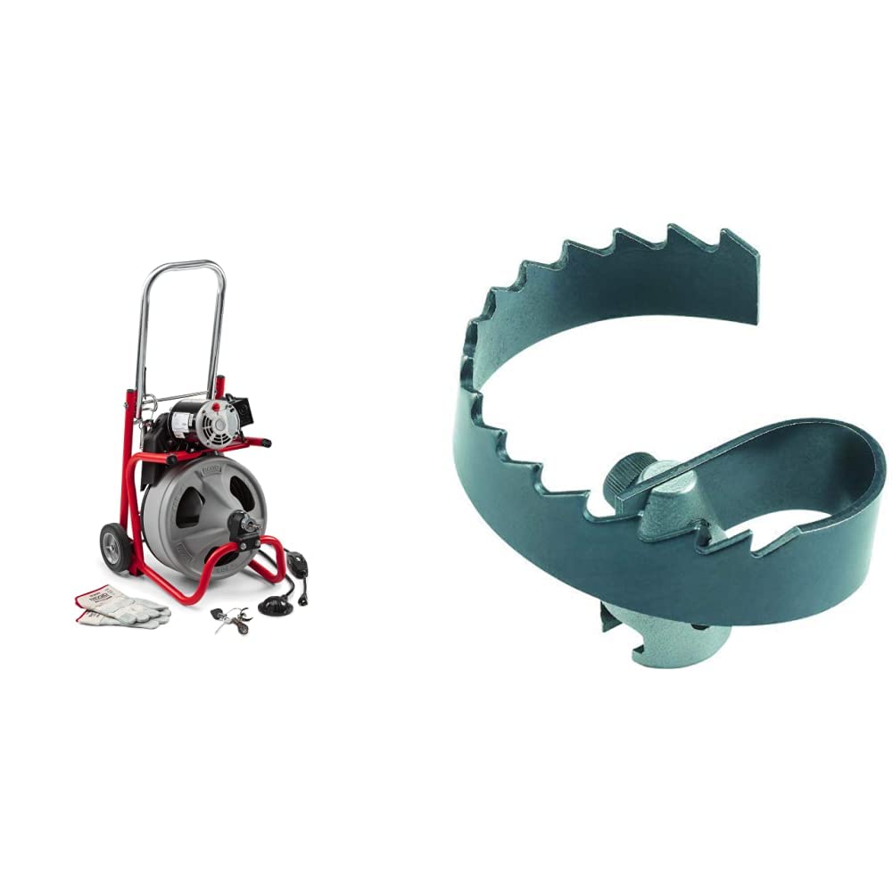 RIDGID 26998 K-400 Drain Cleaning 120-Volt Drum Machine Kit with C-45IW 1/2" x 75' Cable, White, Black, Red and RIDGID 63025 T-209 2" Spiral Cutter