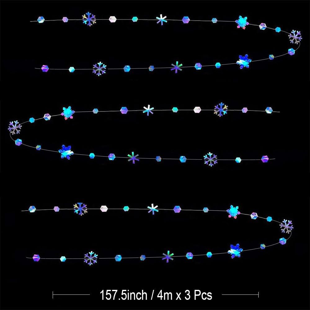 Regine Switzerland Holographic Snowflake Decorations - Iridescent 13-Inch Hanging Garland for Holiday Parties