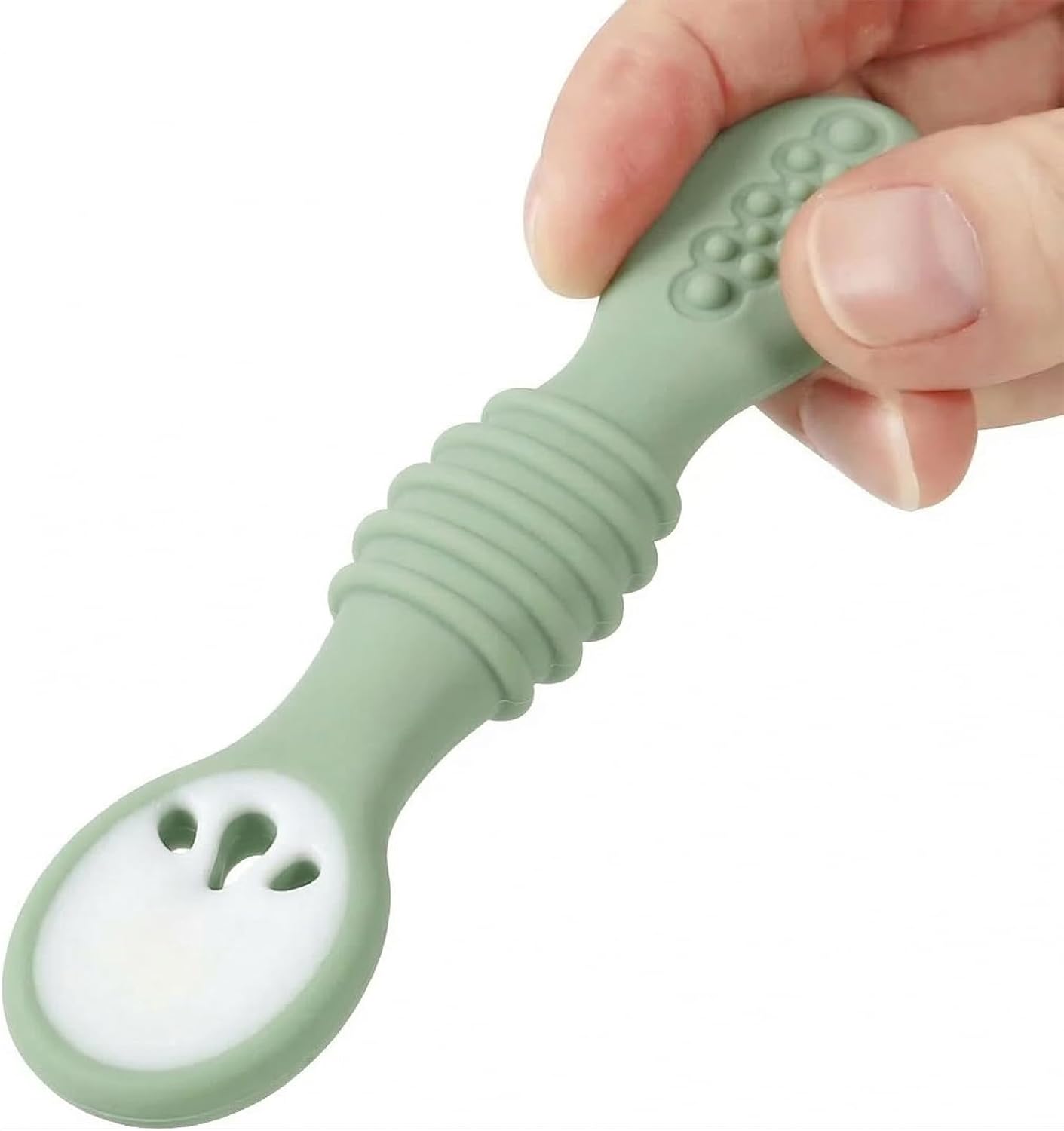 PandaEar Silicone Baby Spoons - 6 Pack for Baby Led Weaning | Self Feeding Utensils 6+ Months (Blue, Green, Beige)