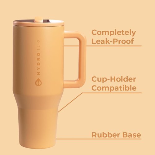 HydroJug Traveler - 32 oz Insulated Water Bottle with Handle & Flip Straw - Leak Resistant, Marigold