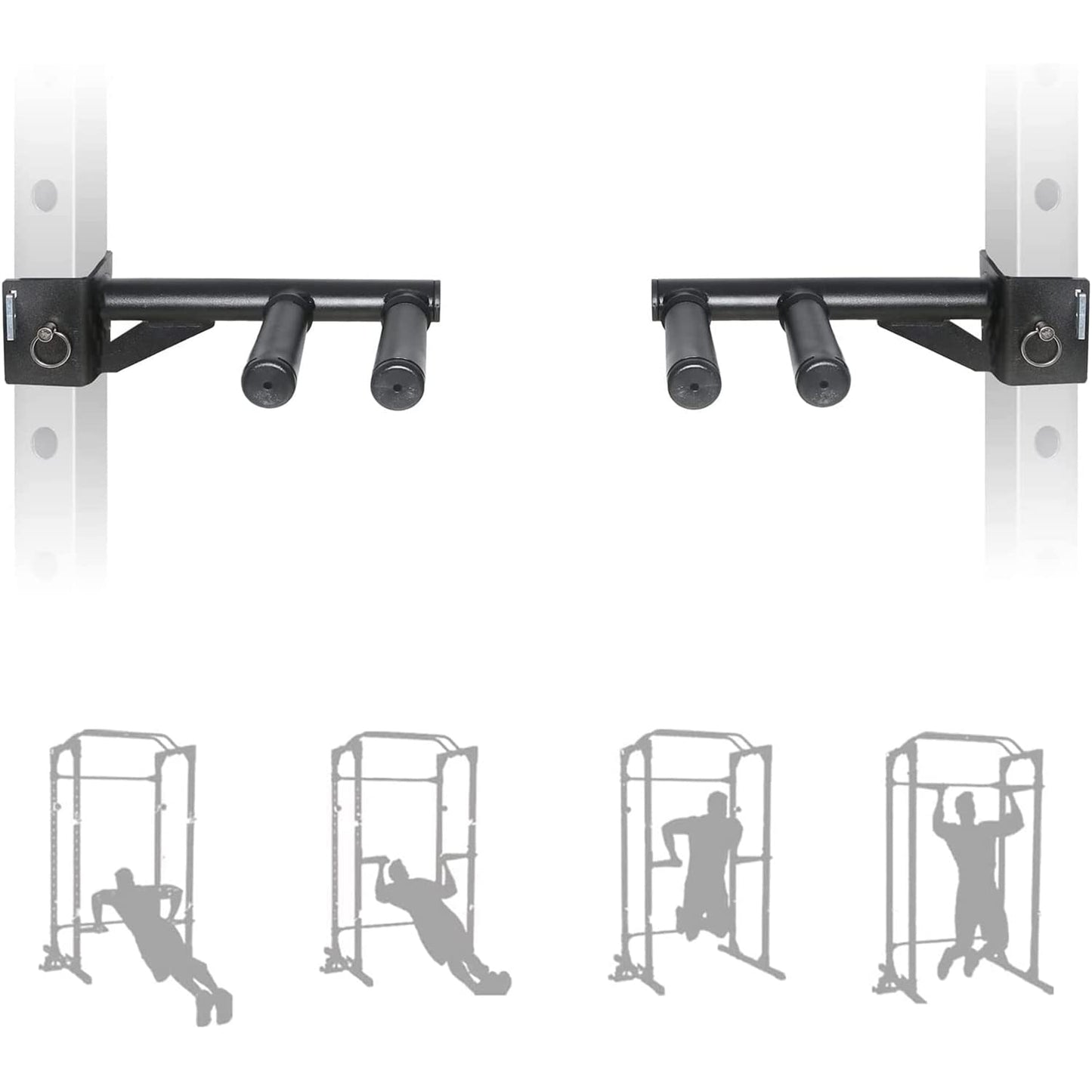 SYL Fitness Dip Bar Attachments for 2" x 2" or 3" x 3" Power Rack - Narrow & Wide Dips Double Handles (Patent Pending) (For 3" x 3" Rack)