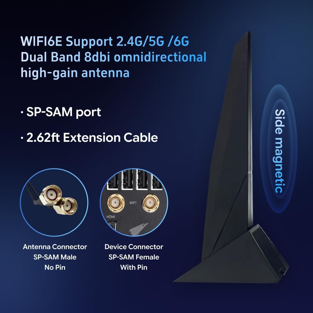 XLQJVPO 2.4GHz 5GHz 80cm Z390 Z490 X570 2T2R Laptops Dual Band WiFi Antenna RP-SMA Magnetic Base Adapter Antenna