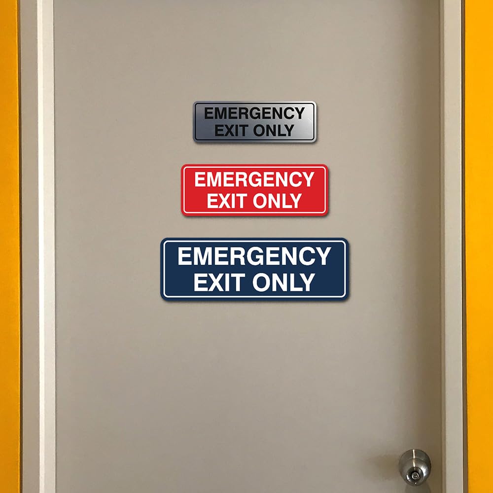 Signs ByLITA Standard Emergency Exit Only Sign - Easy Installation | Durable Wall or Door Sign (Brushed Silver) - Large