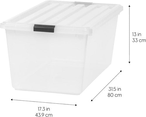 IRIS USA 91 Qt Stackable Plastic Storage Bins - BPA-Free, Durable, See-Through Organizing Solution, 4 Pack - Clear