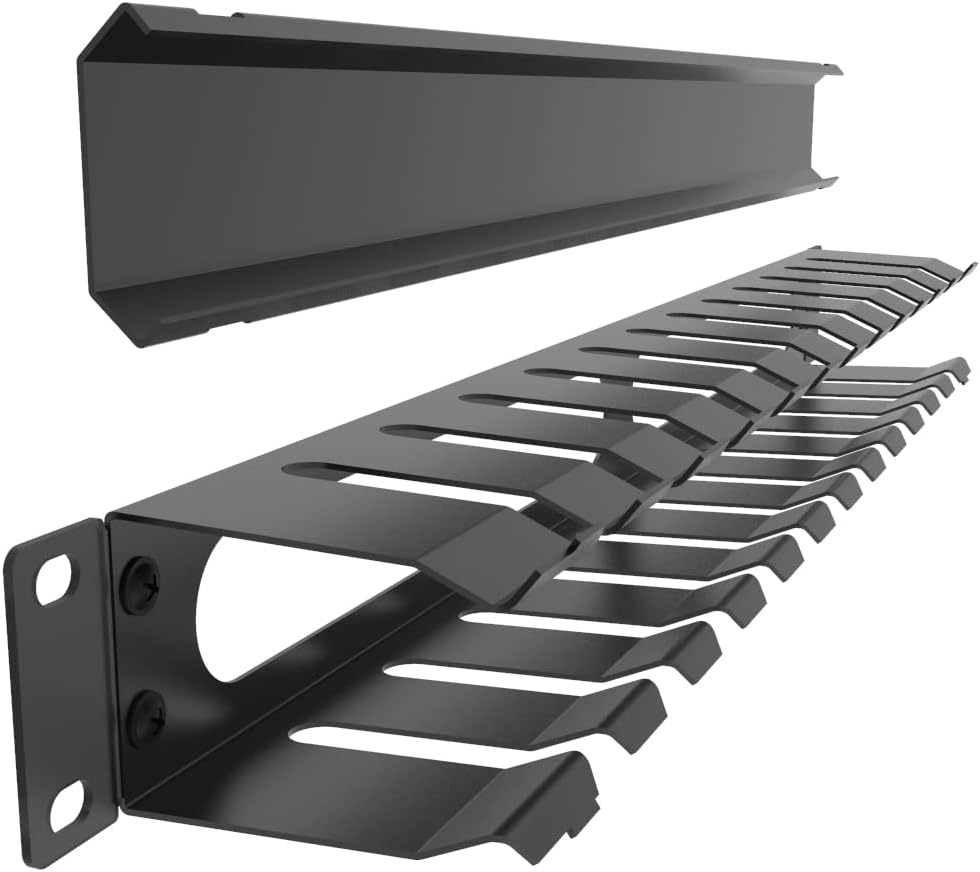 JINGCHENGMEI 2 Pack 1U 12 19-inch of All Metal Cable Management Horizontal Rack Mount Cable Manager with Big Finger