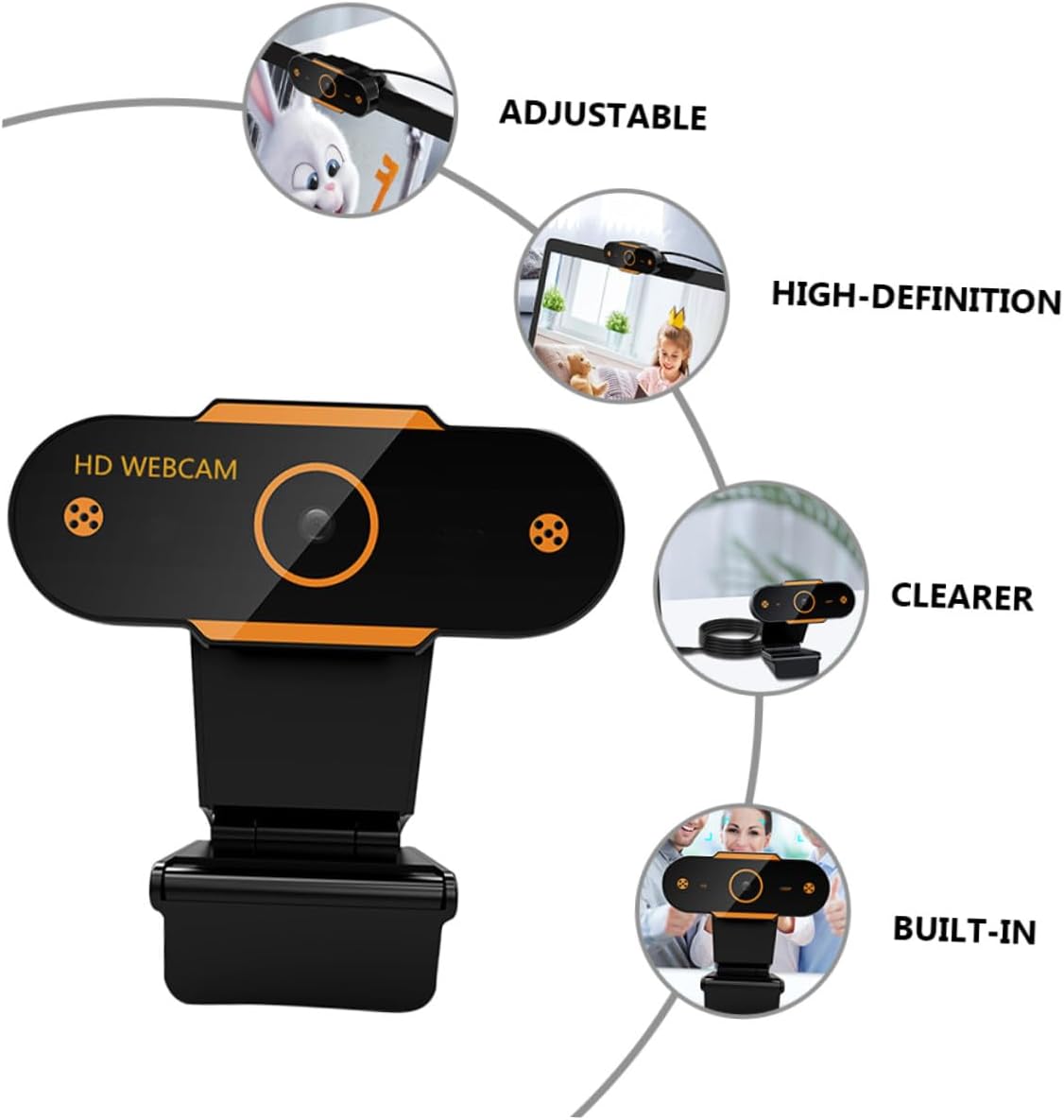 CONGARTENO 1080p 5v USB Webcam with Built-in Microphone, Automatic Focusing Web Camera for Live Streaming and Video