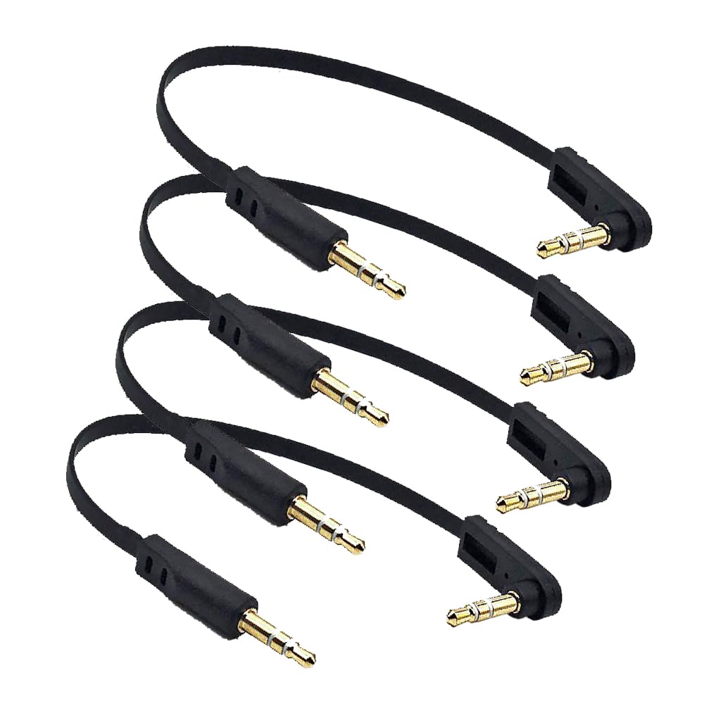Kework 6 Inch 3.5mm 90 1/8" 3.5mm Headset, 4 Pack Stereo Jack Audio Cable, Degree Angle TRS Male to Straight TRS Male