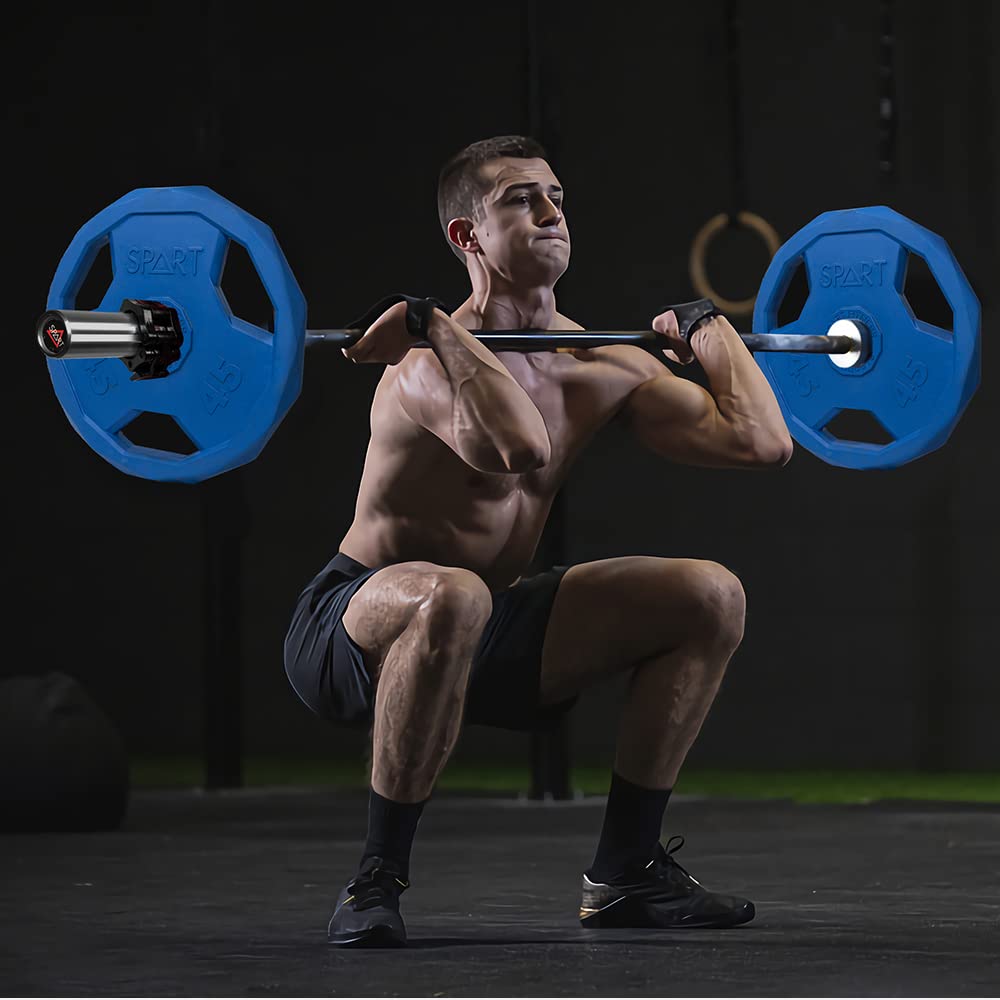 SPART Color Coded Weight Plate 2-Inch Rubber Coated Olympic Grip Plate for Barbell,Solid Cast Iron Weight Plates for Strength Training,Weightlifting,Crossfit,Home Gym, 5LB, Pair