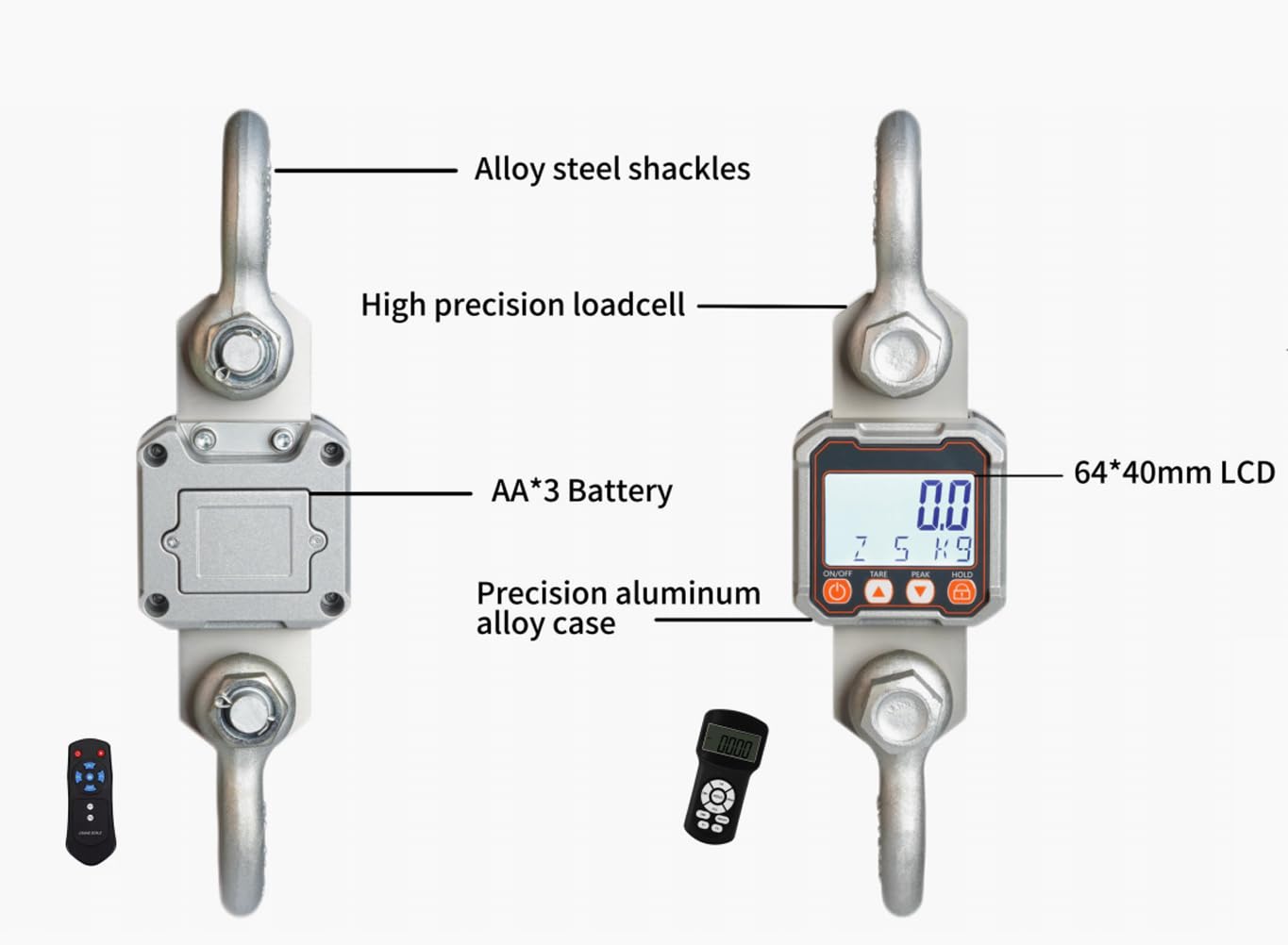 Xlihob 5T/11000lb Tension Dynamometer Force Gauge for Measure Cable/Rope Pull and Push Forces Digital Crane Hanging Scale 10000lbs