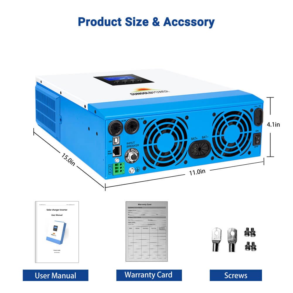 SUNGOLDPOWER UL1741 3000W Solar Inverter 24Vdc to 120Vac, All in One Inverter 60A MPPT(MPPT Voltage Range:30-90Vdc) and 40A AC Battery Charger, Pure Sine Wave for RV,Cabin,Backup for Off Grid System