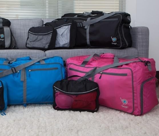 Bago Large Foldable Duffel Bags for Traveling Women & Men - 80L Packable Duffle Bag for Travel with Shoe Compartment - Water Repellant, Heavy Duty, Lightweight Folding & Collapsible (All Black)