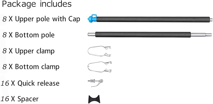 Zoomster Universal Trampoline Replacement Enclosure Poles with Clamp and Hardware (Fit for 8 Poles Round Trampoline)