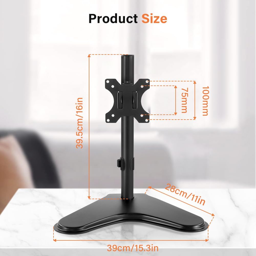 13 inch 32 inch 75*75mm/100*100mm 17.6Lbs KKTONER Single Computer Monitor Stand Metal Base Free Standing Desk Vesa
