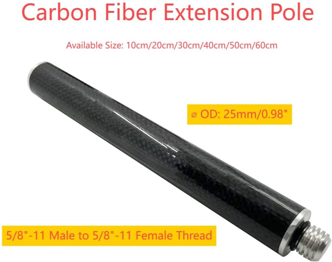 Generic 5/8-11 (30cm/11.81") Carbon Fiber Extension Pole Rod Threads Screw Mount Telescopic Pole Extender for Level GPS