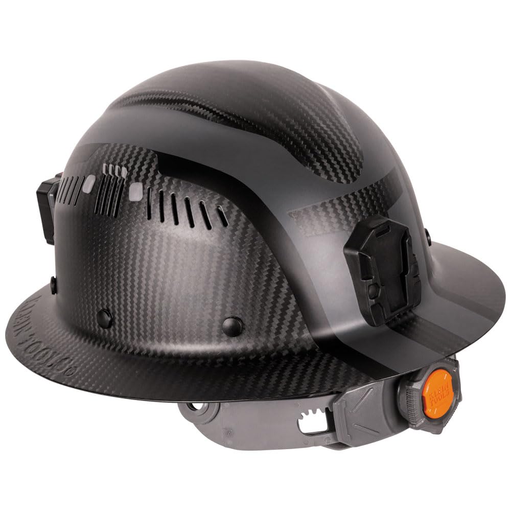 Klein Tools 60514 Hard Hat, K12 Series Carbon Fiber Full Brim, Rechargeable Headlamp, Vented, Class C, Type 1, Spartan