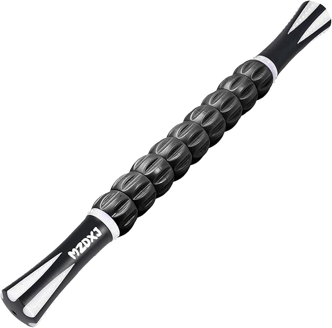 Muscle Roller Stick for Athletes - Deep Tissue Fascia Blaster & Roller Massager for Myofascial Pain Relief - Handheld Physical Therapy & Recovery Tool(White black-18 inch)