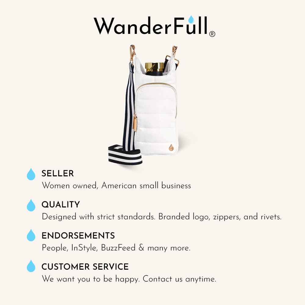 WanderFull® Original HydroBag® Fits Up to 32 oz Water Bottle Holder with Strap - Hands-Free Crossbody Water Bottle Carrier Bag with Phone Pocket - Khaki HydroBag with Striped Strap, Mother’s Day Gift