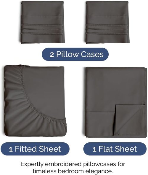 King Size 4 Piece Sheet Set - Ultra-Soft Cooling Bed Sheets | Hotel Luxury Bedding - Charcoal